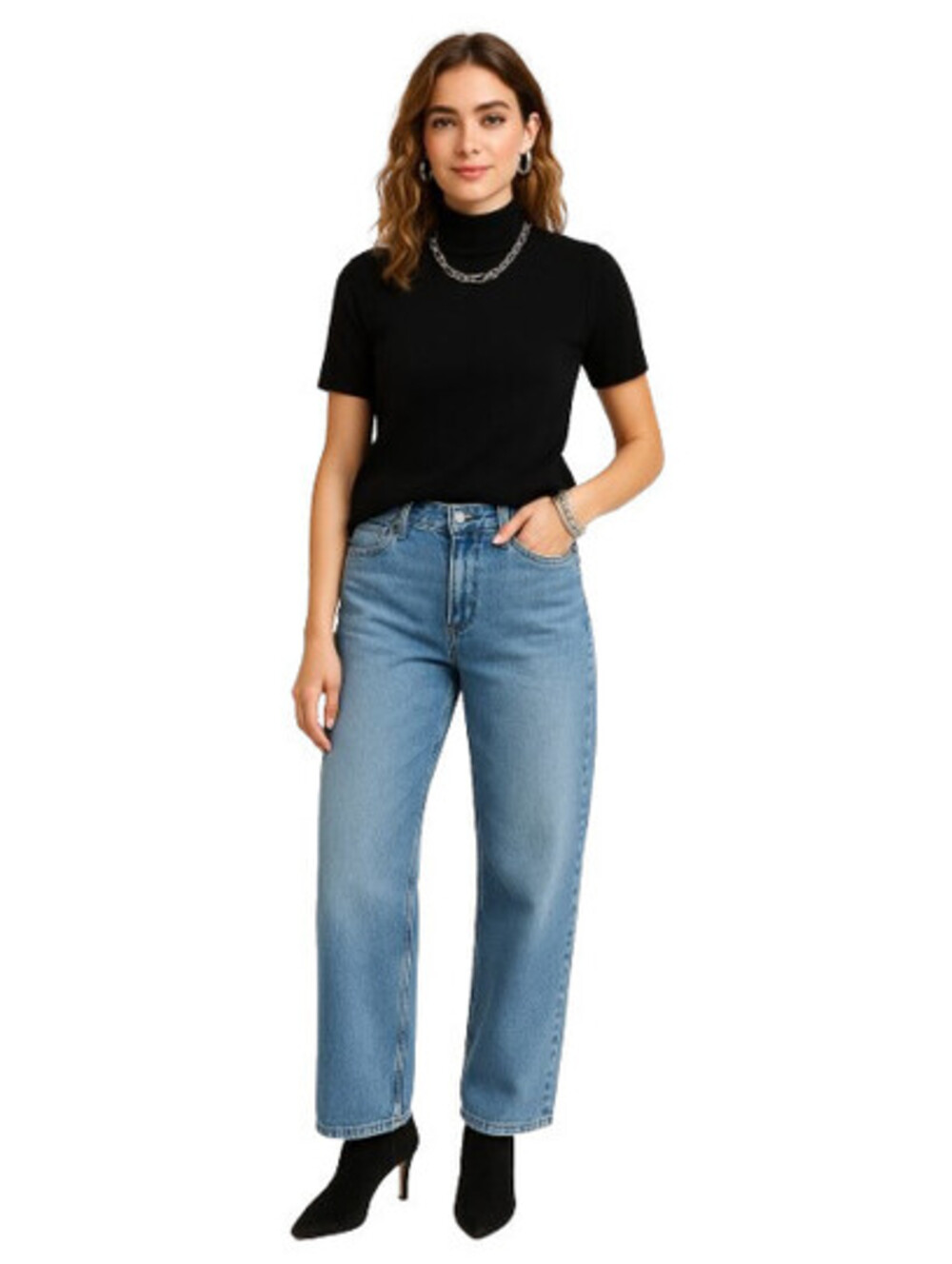 Grace Chic black short-sleeve turtleneck top — minimalist, polished, NWT SZ PS